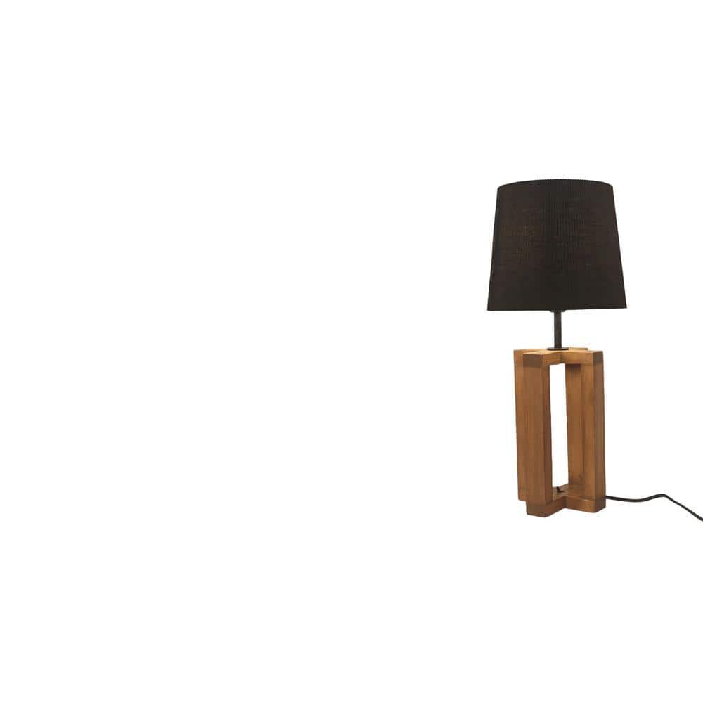 Criss Cross Brown Wooden Table Lamp with Yellow Printed Fabric Lampshade