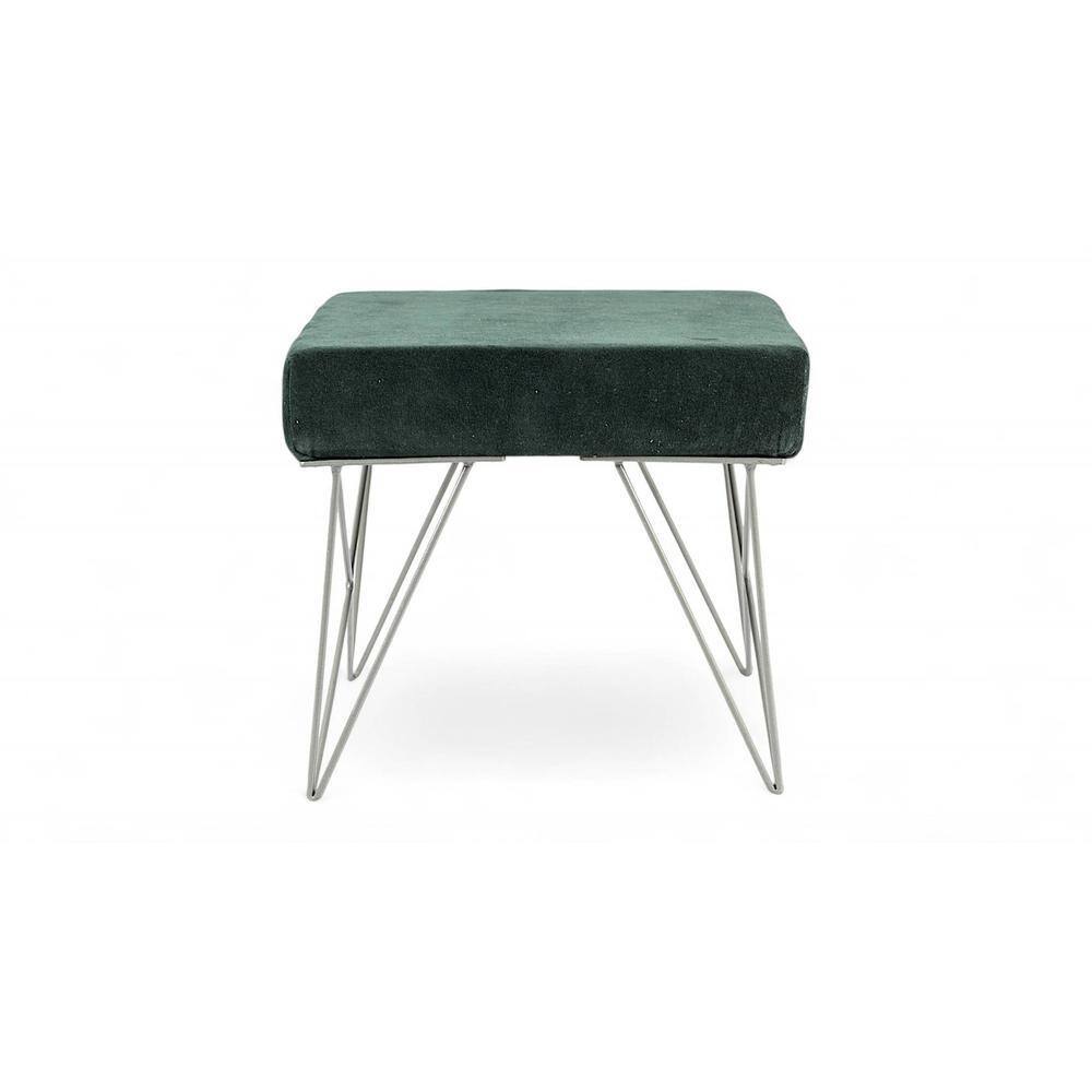 Asansol Sheesham Wood Accent Square Set of 2 Stools     in Green Cotton Velvet Upholstery