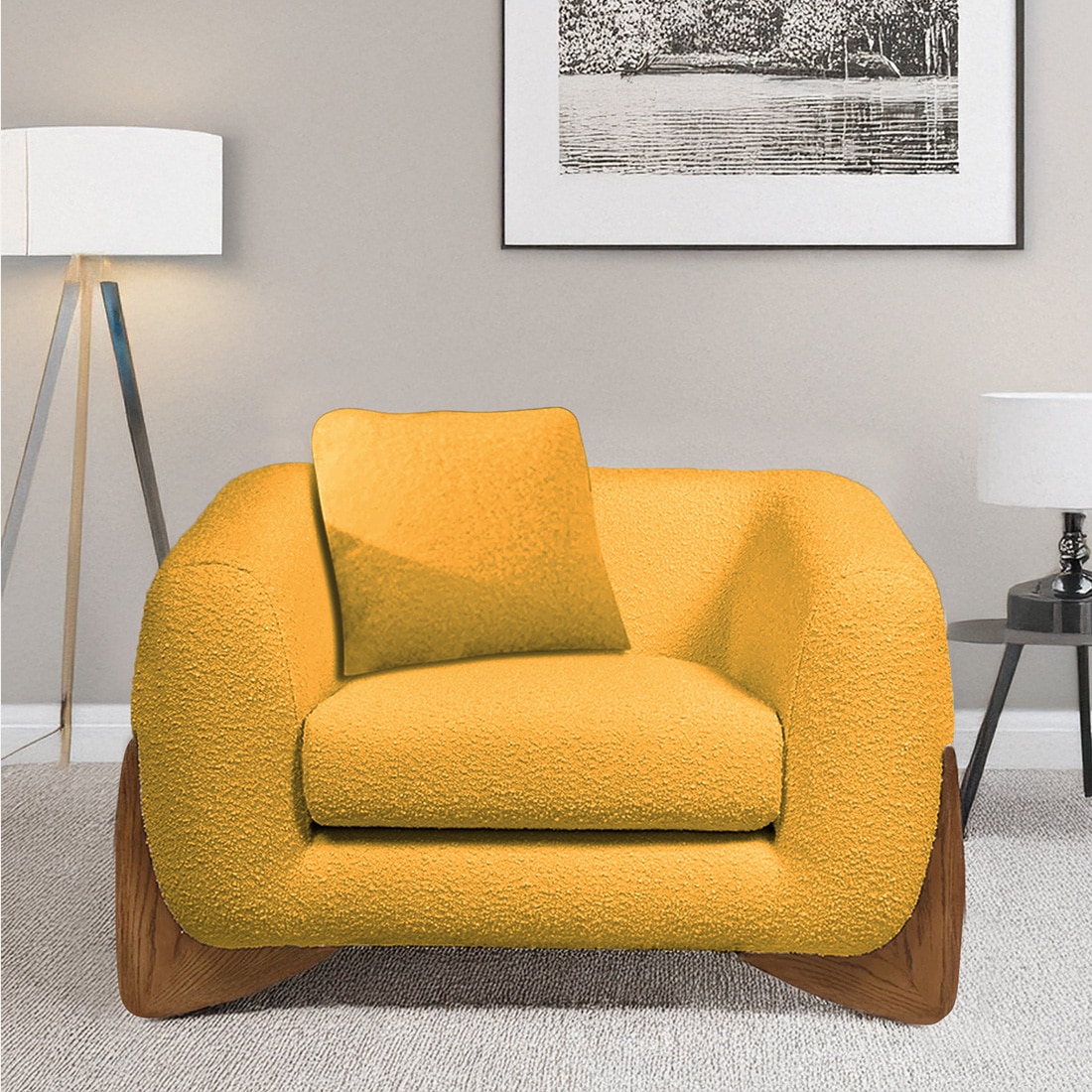 Amala Velvet 1 Seater Sofa Yellow in Colour