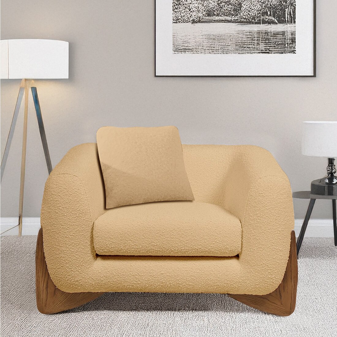 Amala Velvet 1 Seater Sofa Beige in Colour