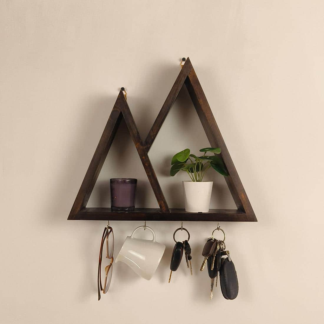 Pharoah Wooden Wall Shelf Organiser With Key Holders