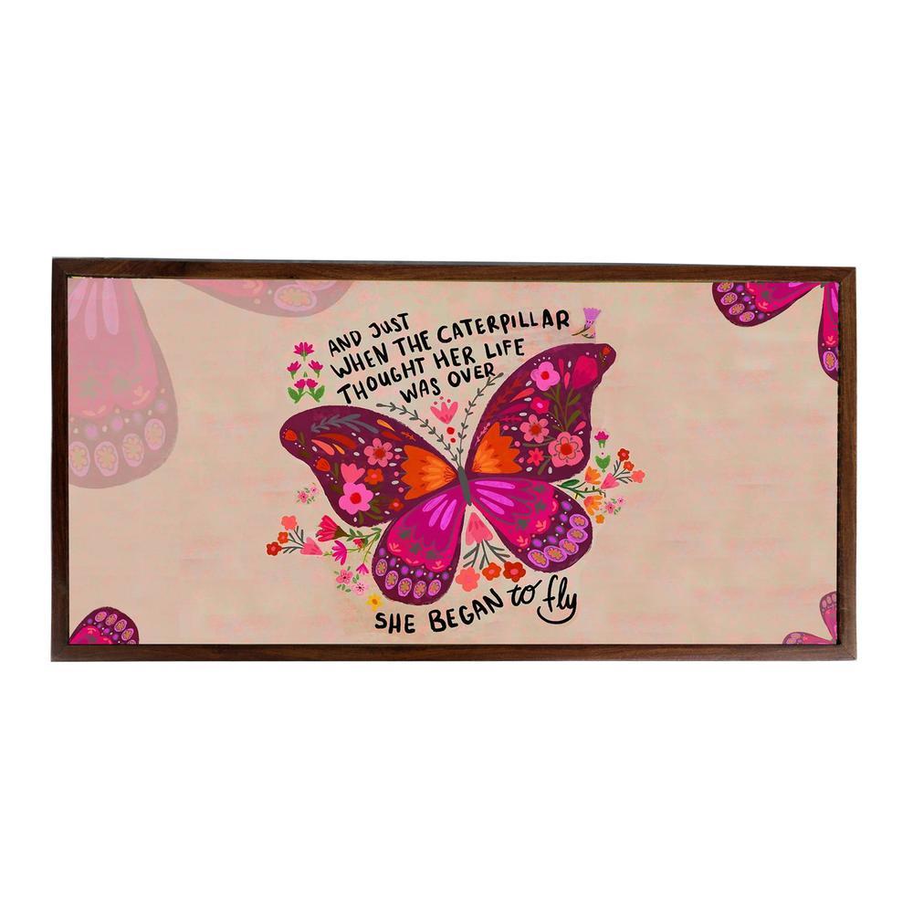 Butterfly Spread Solid Wood Bookshelf and Serving Tray In Multicolour