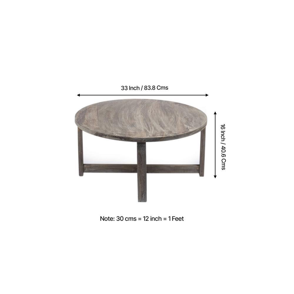 Nashville Sheesham Wood 4 Seater Coffee Table Set In Antique Grey Finish Indigo Patch Kantha Cushion