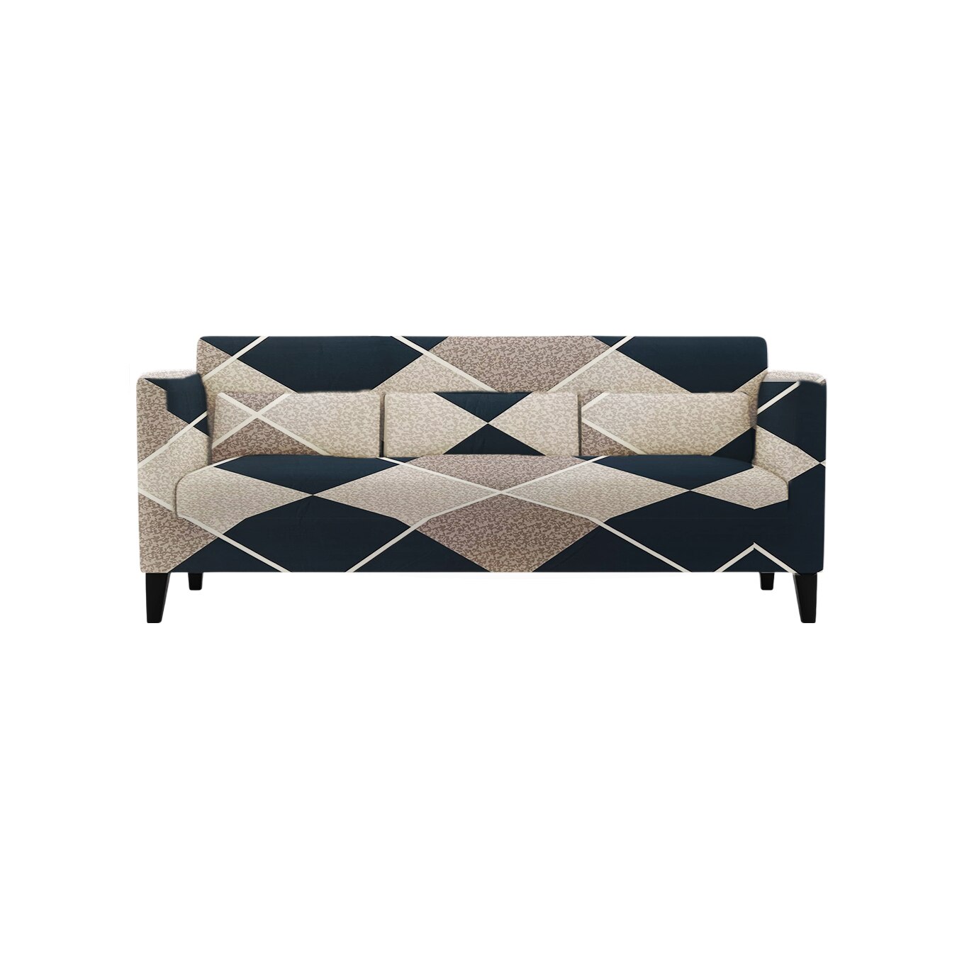 3 Seater Navy Cubes Sofa Cover