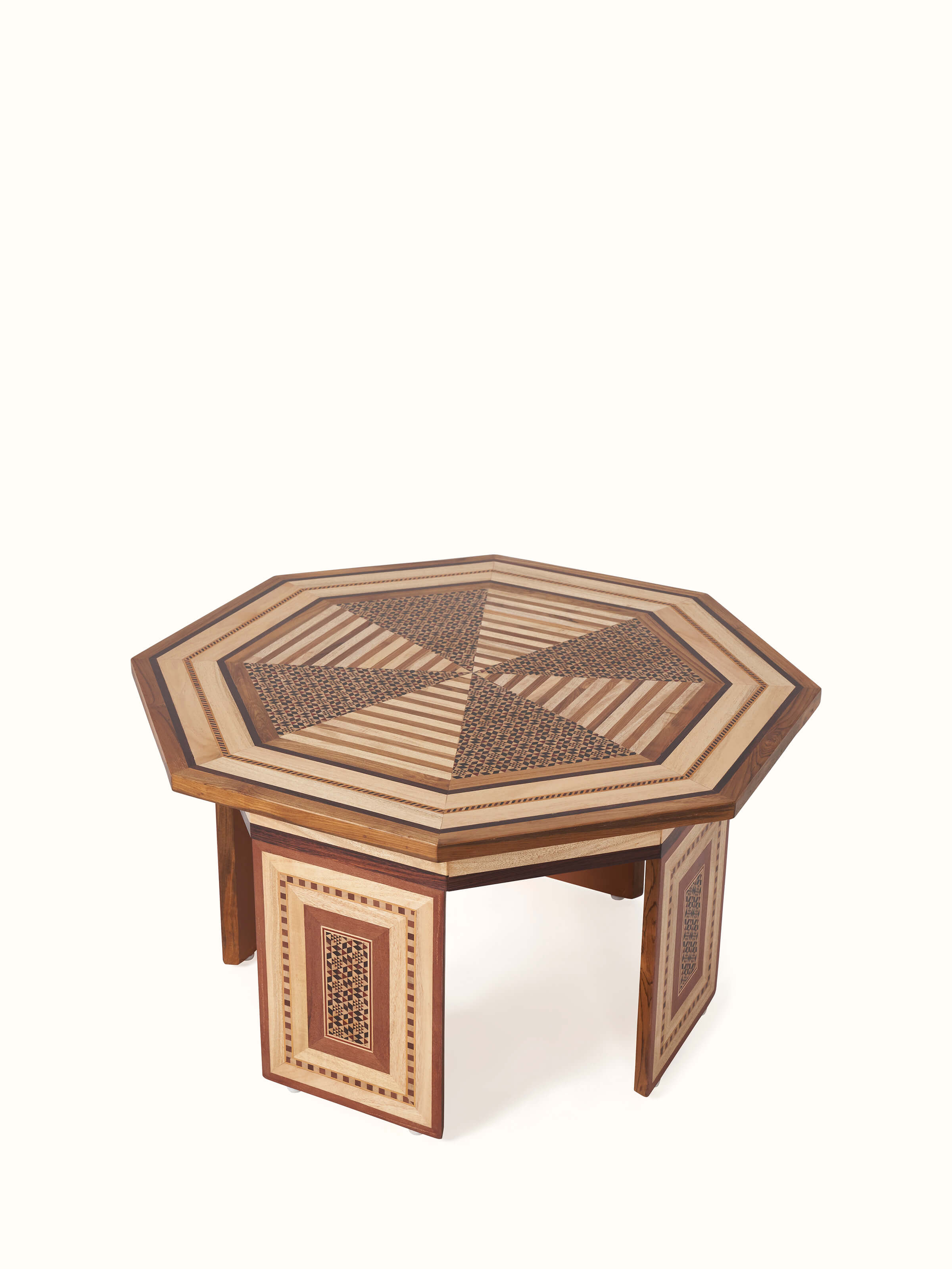 Top view of Teak Marquetry Coffee Table highlighting the intricate marquetry patterns and finish