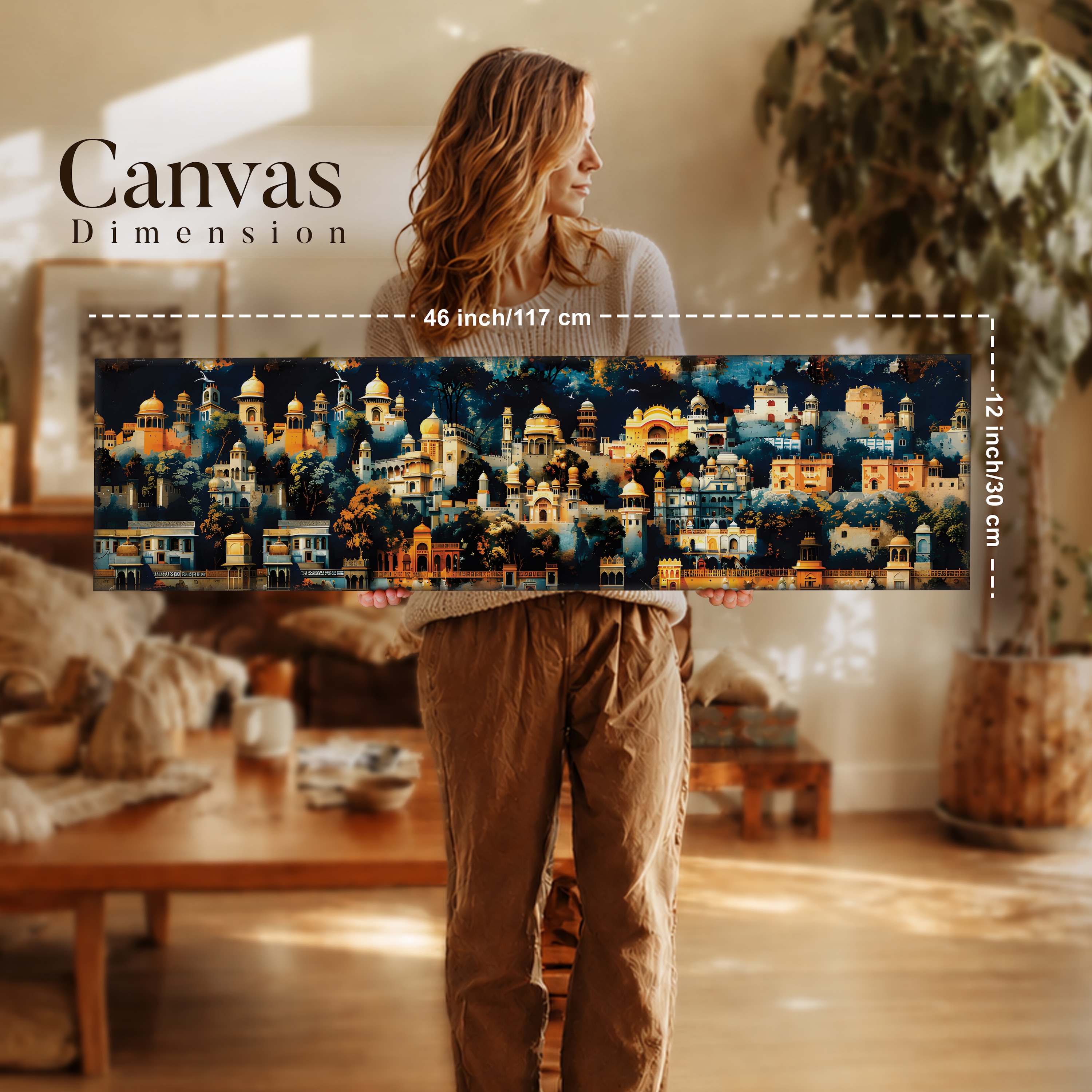 Traditional Indian Cityscape Canvas Wall Art 12 x 46 Inch - Art Street