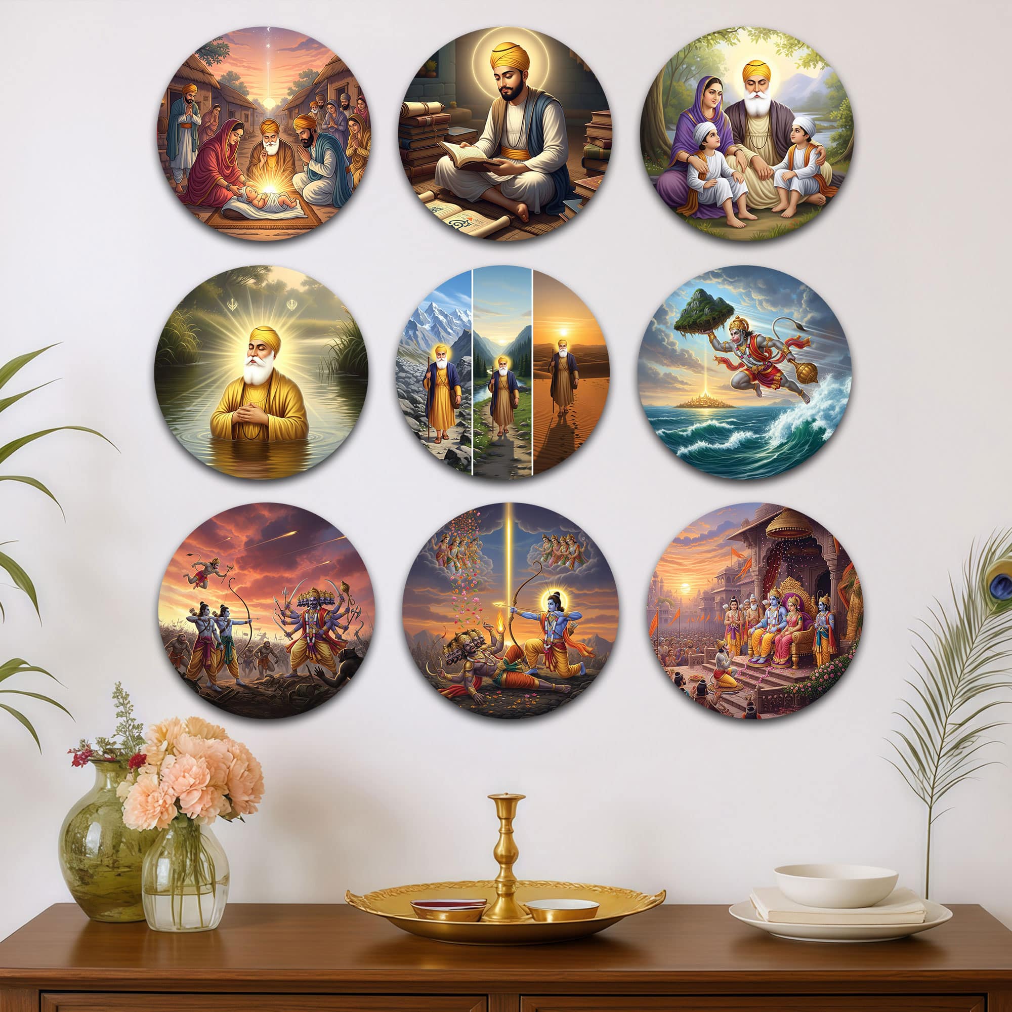 The Castle Decor Guru Nanak Dev Ji Wall Plates Set of 9 Spiritual Wall Art - The Castle Decor