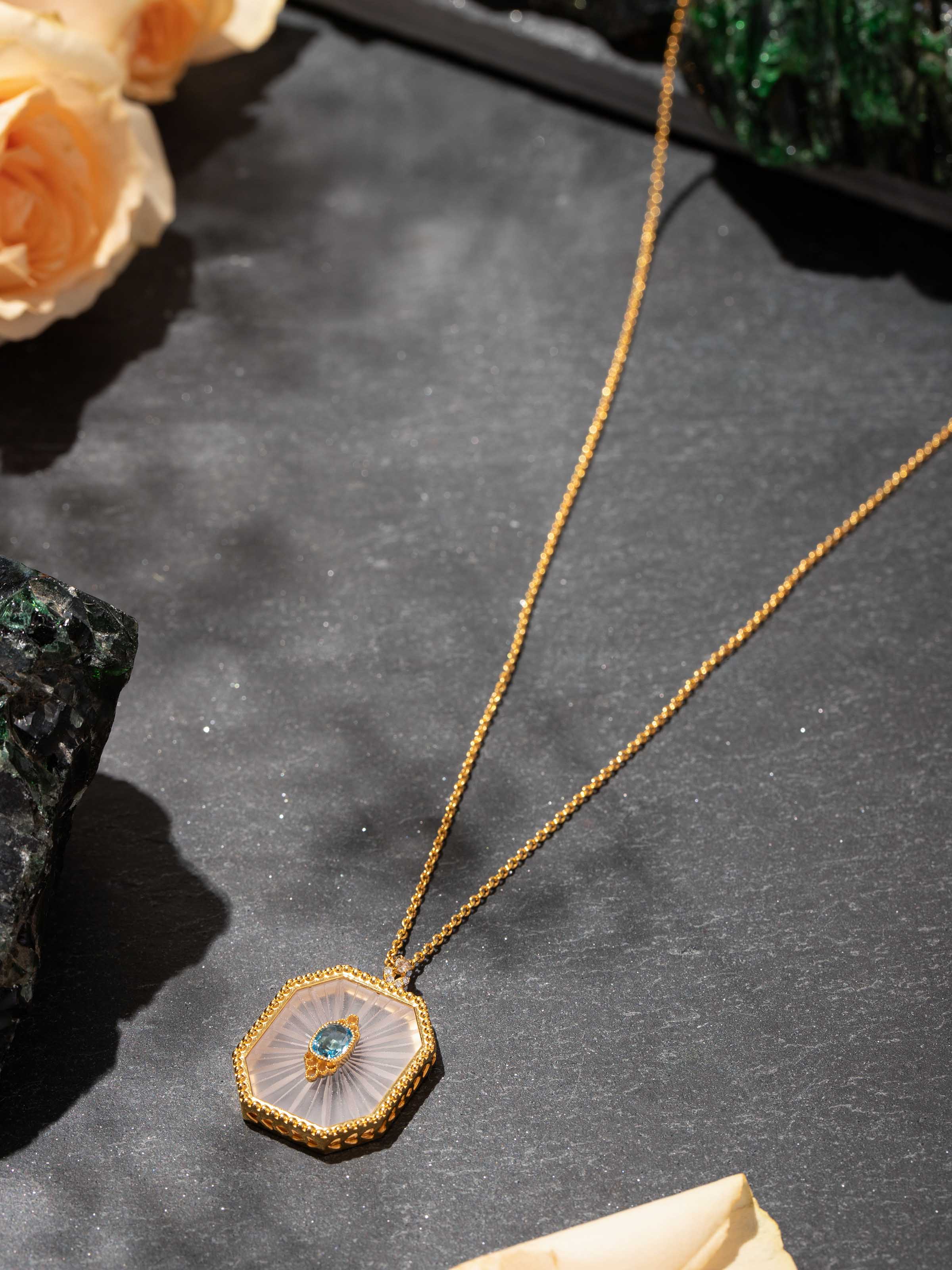 Lifestyle view of Lapidary 14 Karat Gold Pendant & Chain