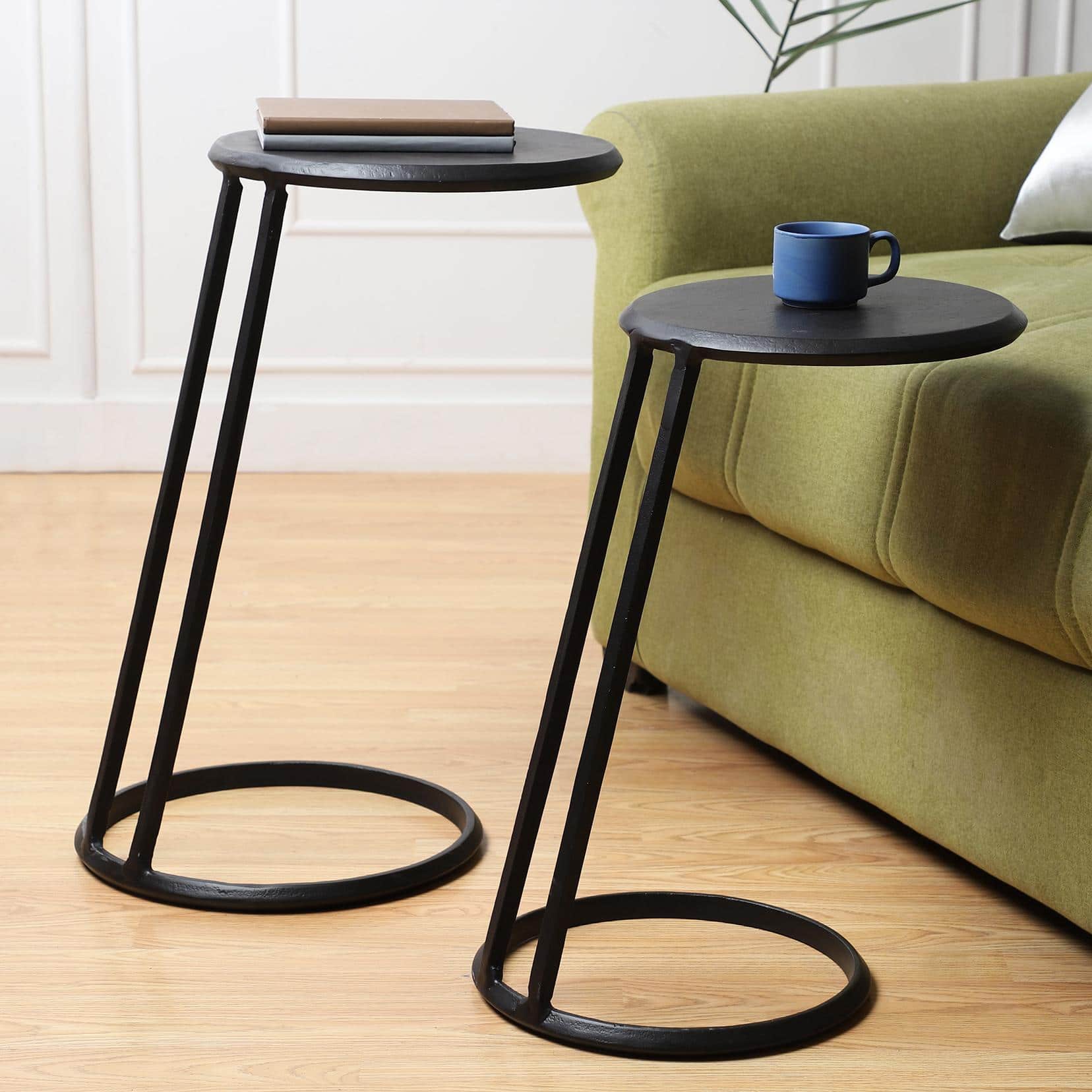 Slanted Nesting Raw Black PC Metal Side Table Large in Black Colour