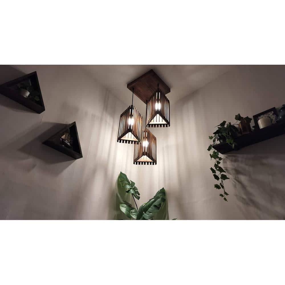 Trikona Brown Solid Wood Cluster Hanging Light