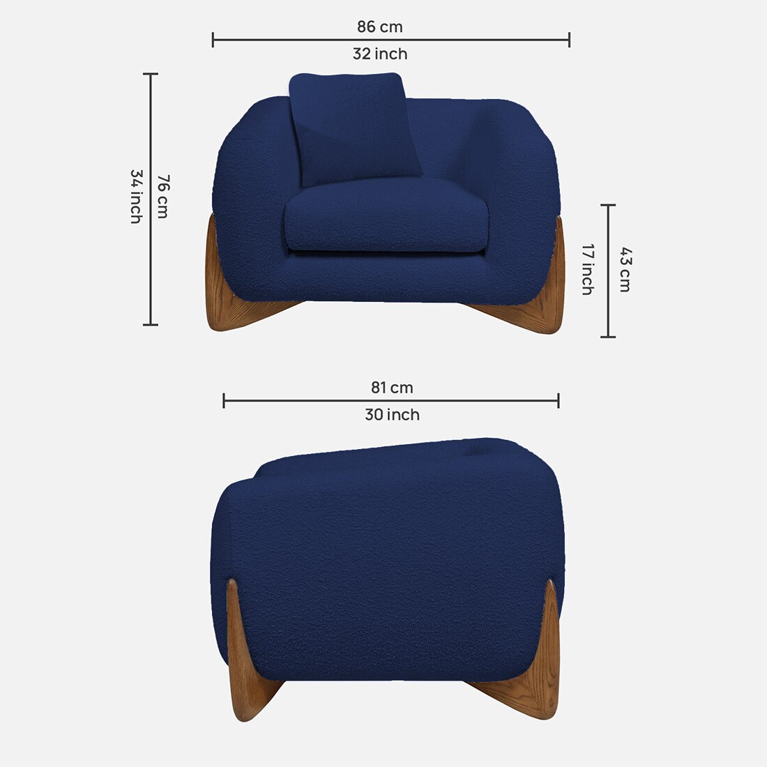 Amala Velvet 1 Seater Sofa in Navy Blue Colour