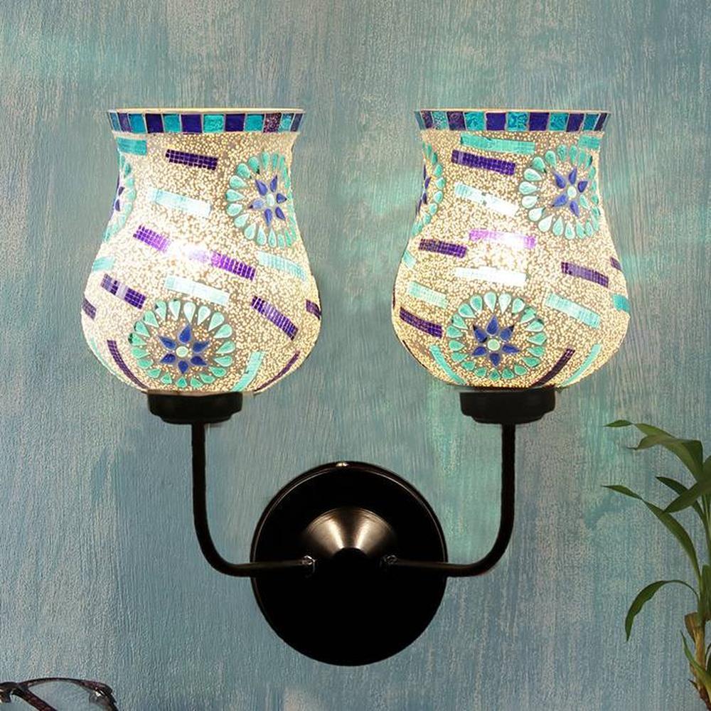 Aerilyn Dual Multicolor Mosaic Glass Wall Mounted Lamp with Iron Base
