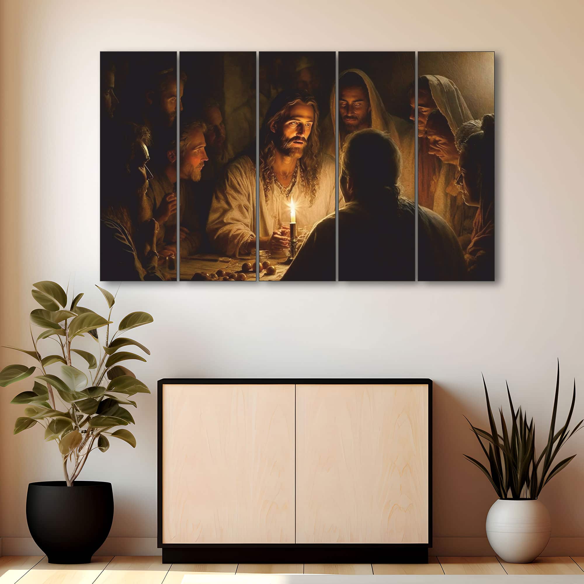 The Castle Decor Jesus Christ Last Supper Wall Art Framed Painting 27x48 Inch (Style 1) - The Castle Decor