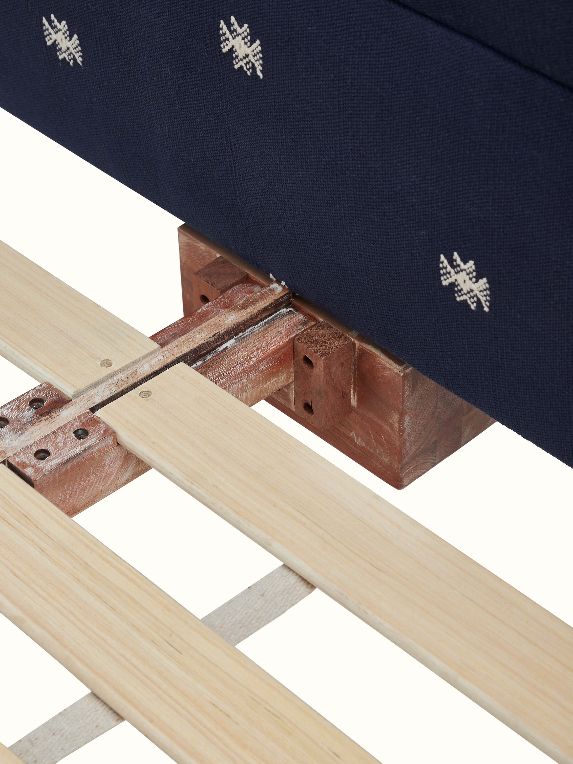 Acacia Wood King-size Bed with Handloom Fabric Upholstered Headboard