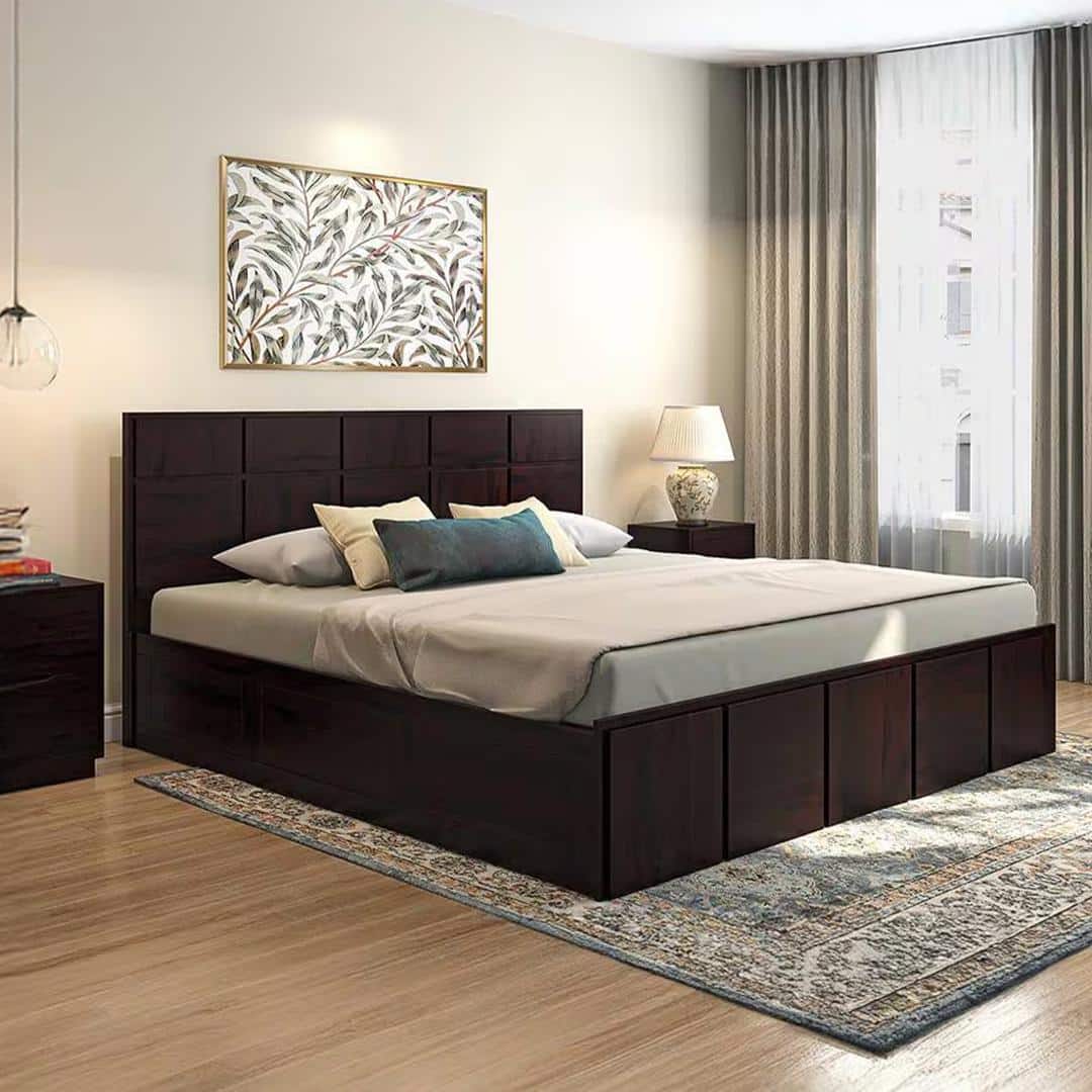 Astoria Solid Wood King Size Box Storage Bed In Mahogany Finish