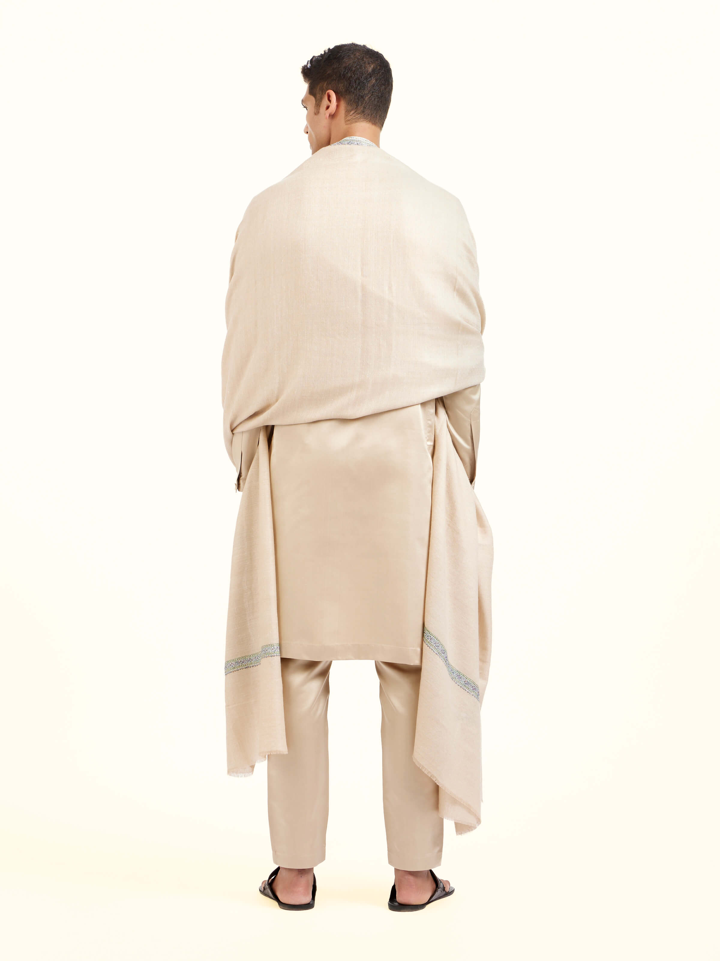 Beige Sozni Hand Embroidered Shawl