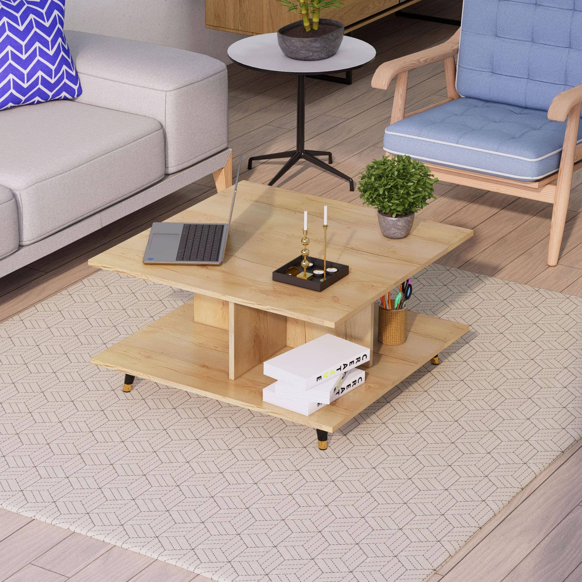 Hexa Engineered Wood Coffee Table With Metal Legs In Giant Wood - HexaRed