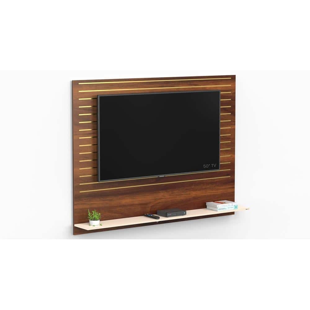 Reyloye Large Engineering Wood Wall Mount TV Entertainment Unit Set Top Box Stand/TV Cabinet with Shelves for Books & Decor Display Unit Bed Living Room Upto 60 Inches (Brown Maple & Beige)