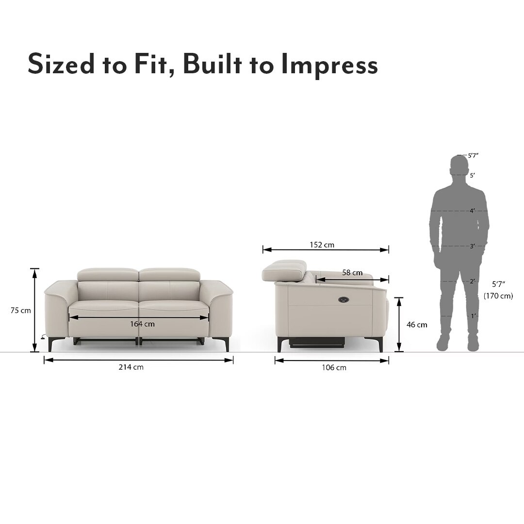 Molto Leather Recliner in Grey Colour