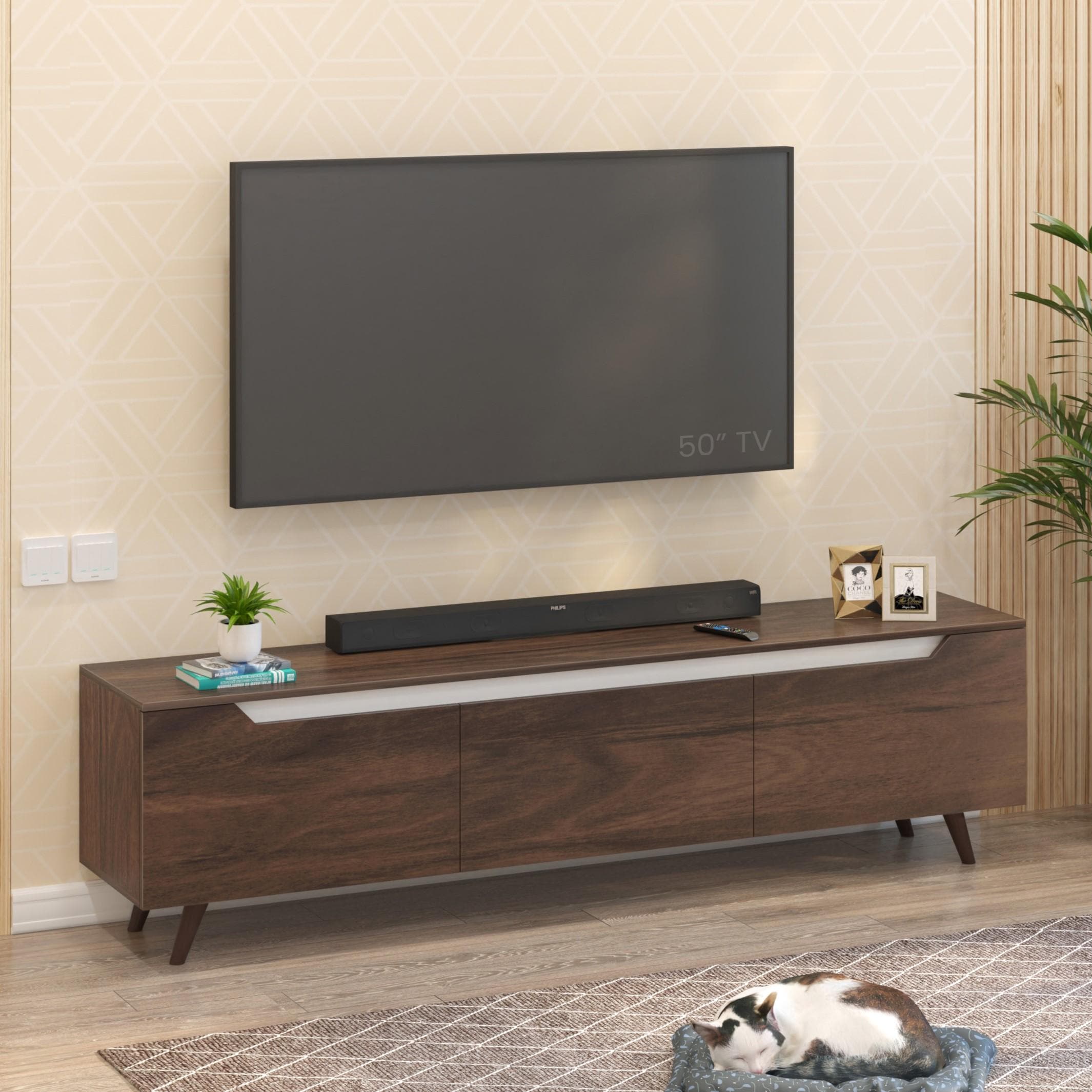 Blesky Engineering Wood Floor Standing Tv Entertainment Unit In Brown Maple Finish