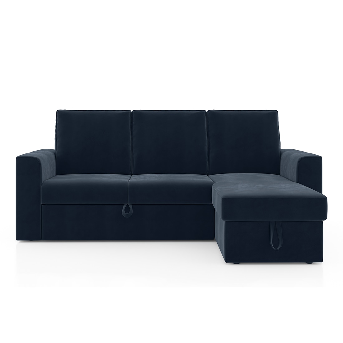 Kowloon Sectional Sofa Cum Bed with Storage in Indigo SeaPort Blue Velvet
