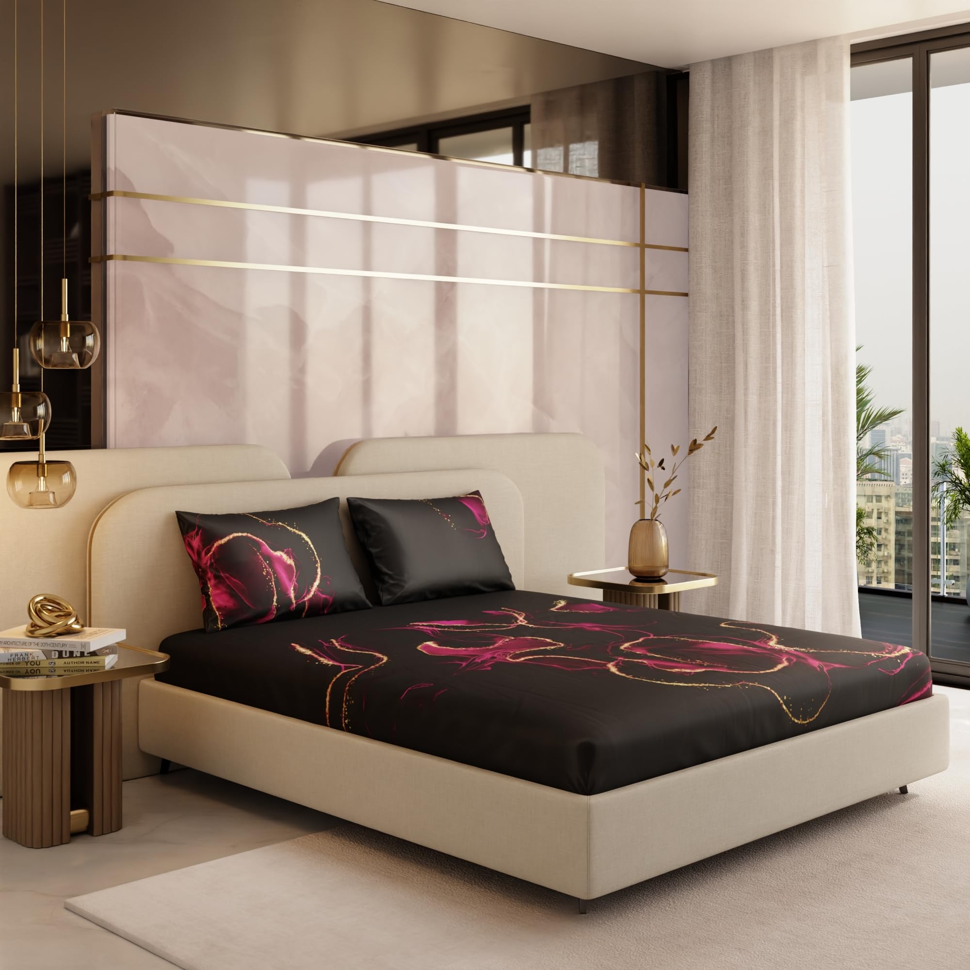 Stoa Paris 300TC UltrSatin King Bedsheet Set Satin King Magenta Bold - Stoa Paris