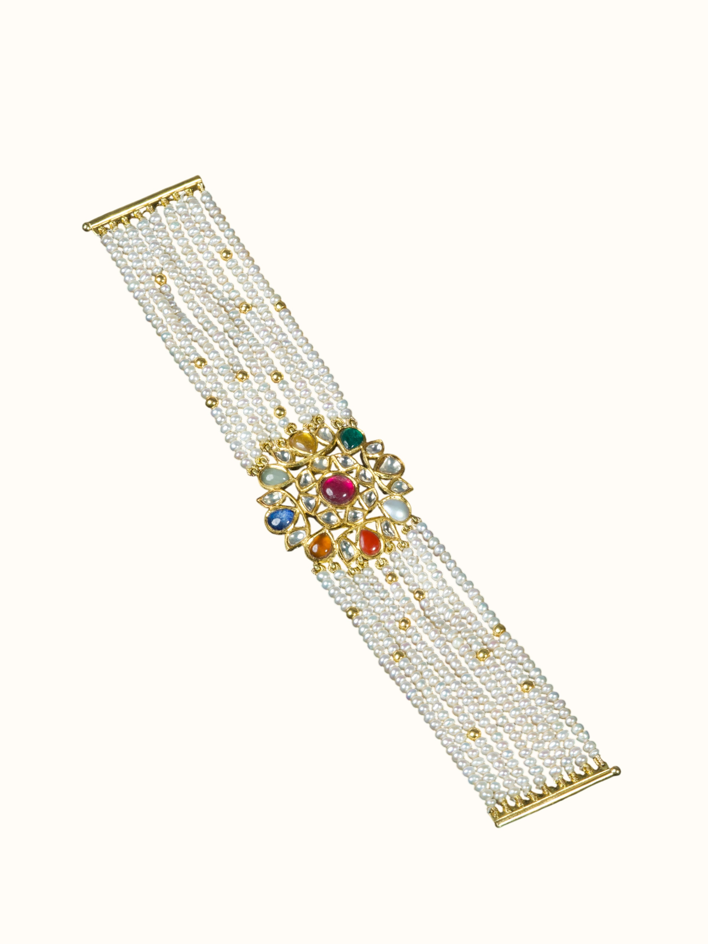 Jadau Navaratna 18 Karat Gold Bracelet