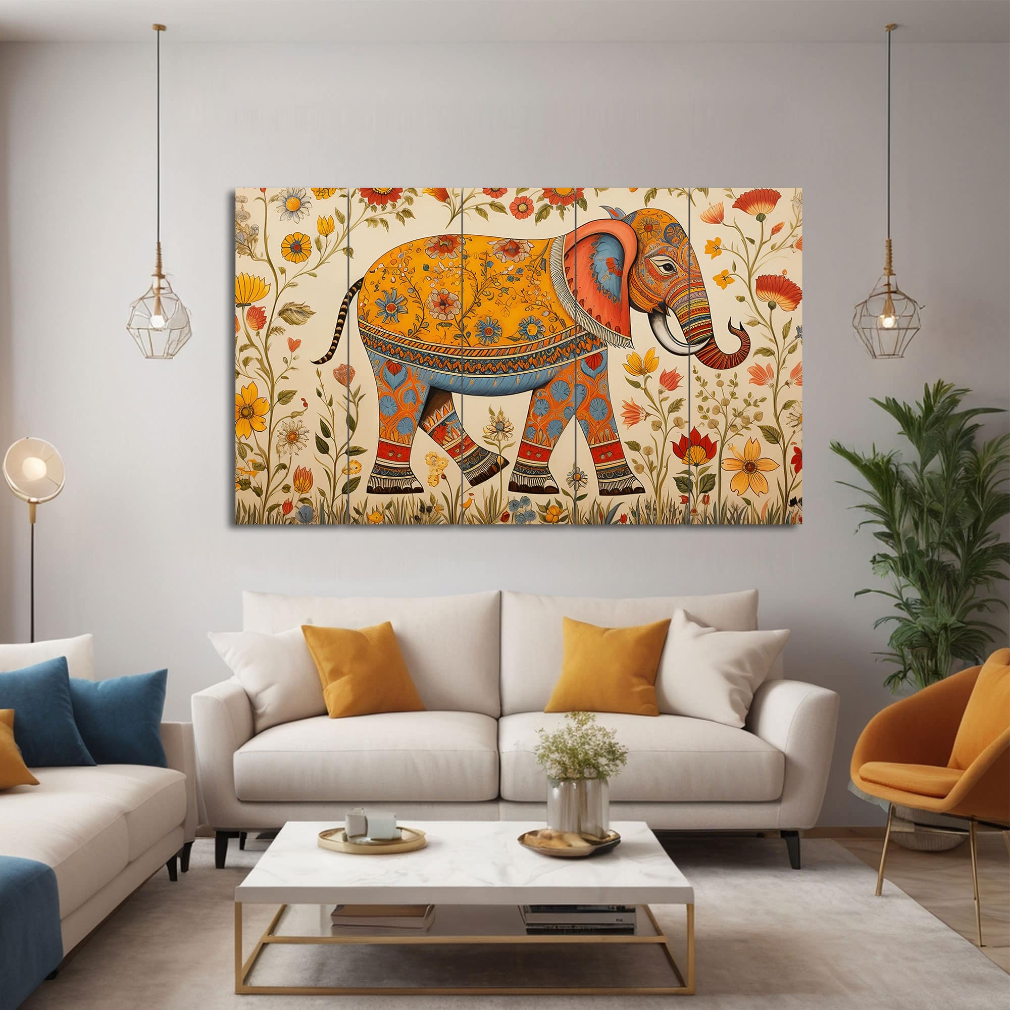 The Castle Decor Madhubani Art Wall Painting Wooden Framed 27x48 Inch (Style 3) - The Castle Decor