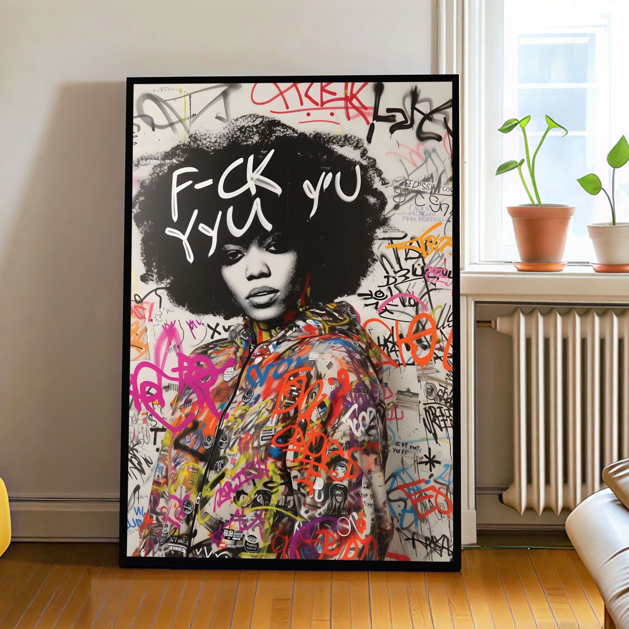 The Castle Decor Bold Graffiti Portrait Wall Art Framed Painting 20x30 Inch - The Castle Decor