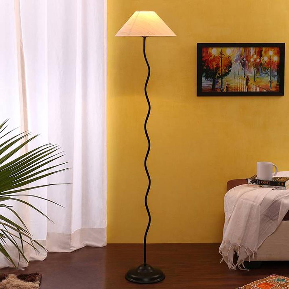 Tory Black Cotton Shade Floor Lamp - Devansh