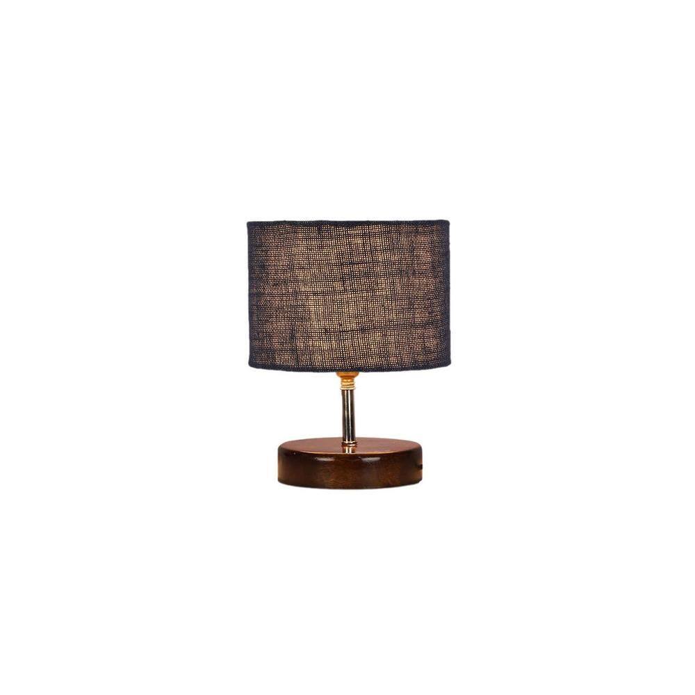 Vinny Blue Jute table lamp with brown wood base