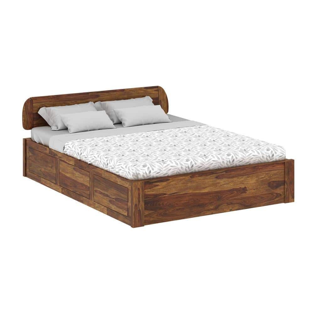 Sleigh Solid Wood Queen Size Storage Bed