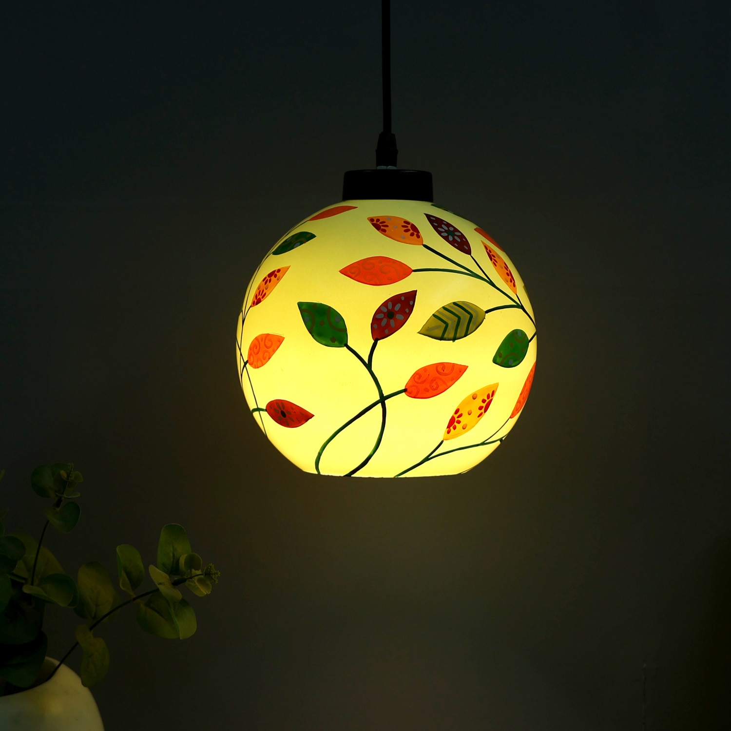 Floral Design Glass Electric Hanging Light in White Colour - Posh N Plush