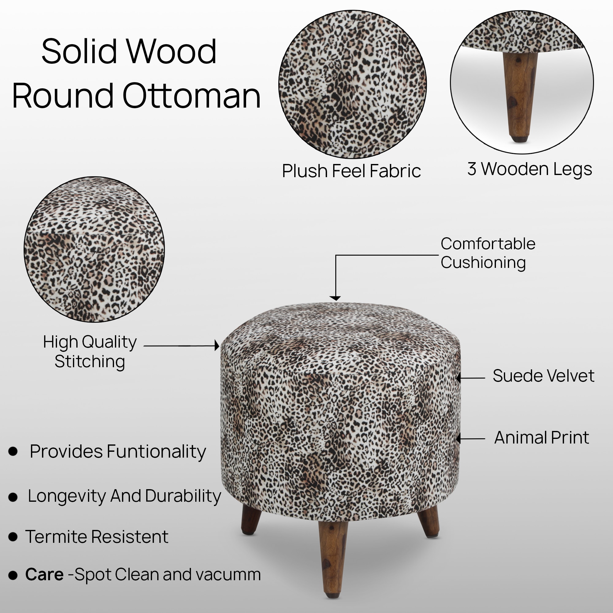 Nova Solid Wood  Ottomon in  Grey Colour