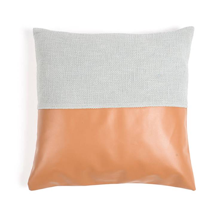 Dyed Cotton And Leatherette Patchwork Cushion Cover - Urban Ladder