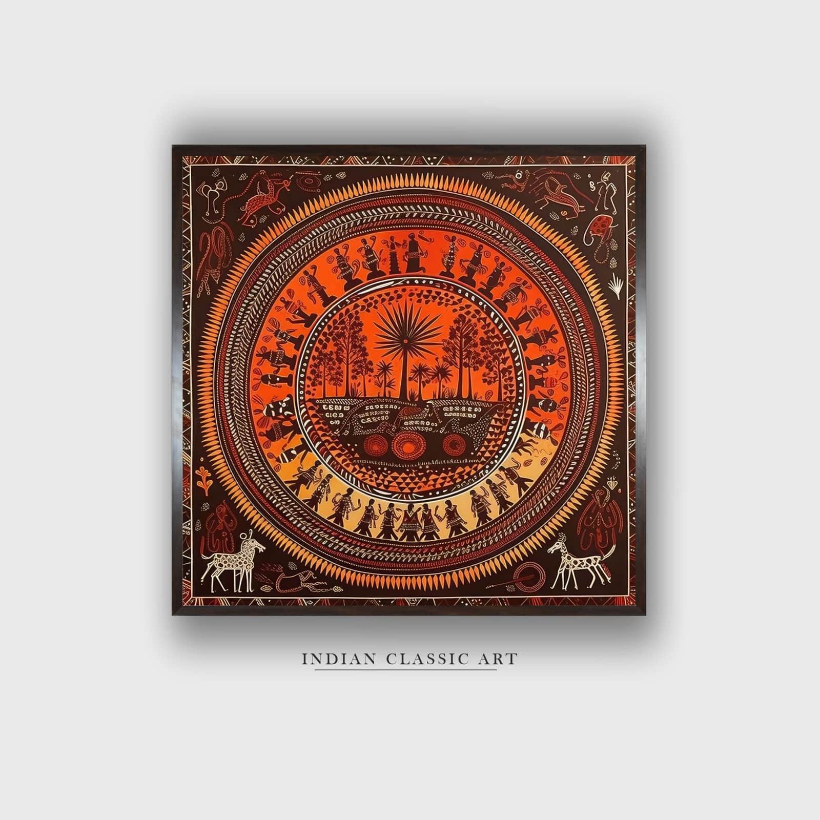 Warli Canvas Wall Prints Canvas Wall Prints Set of 1 Multicolor Matte