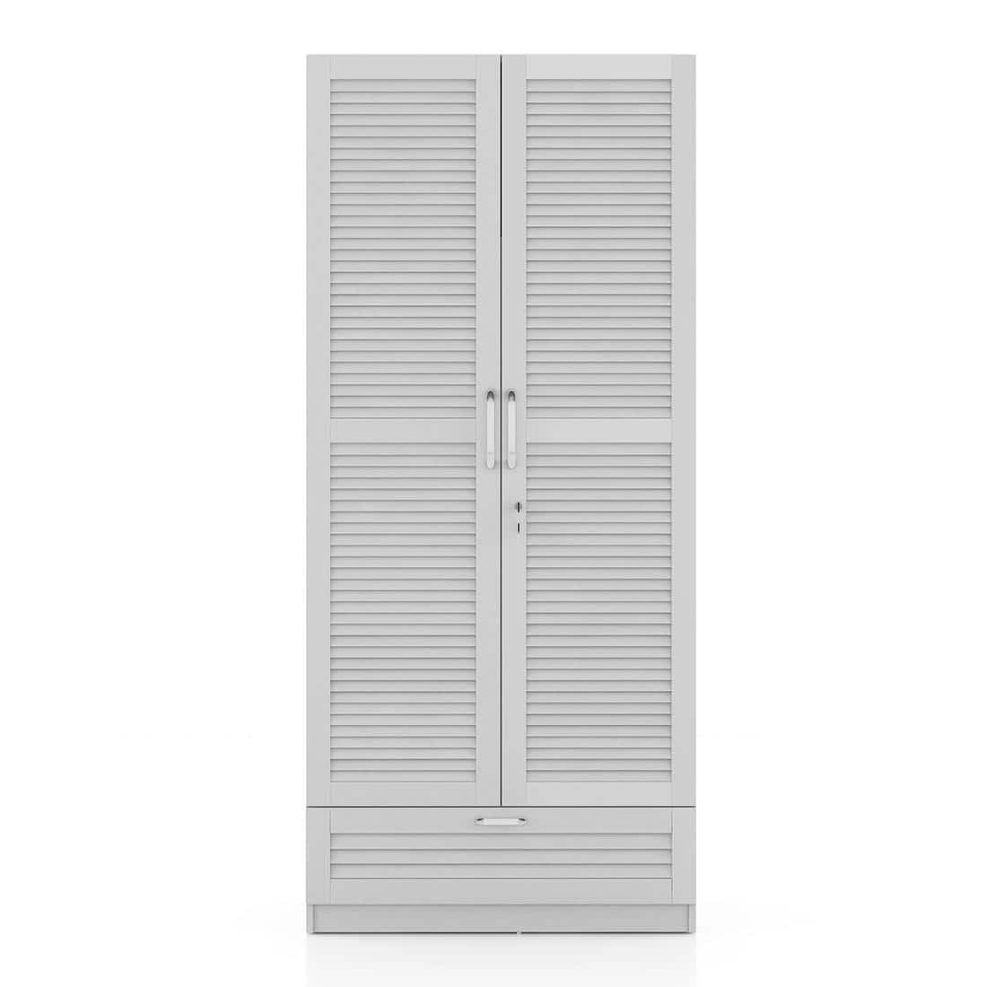 Bennis Engineered Wood 2 Door Wardrobe Without Mirror in White Finish
