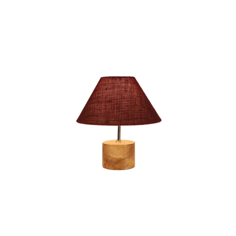 Carol Maroon Natural Fiber Shade Table Lamp with Natural Wooden Base