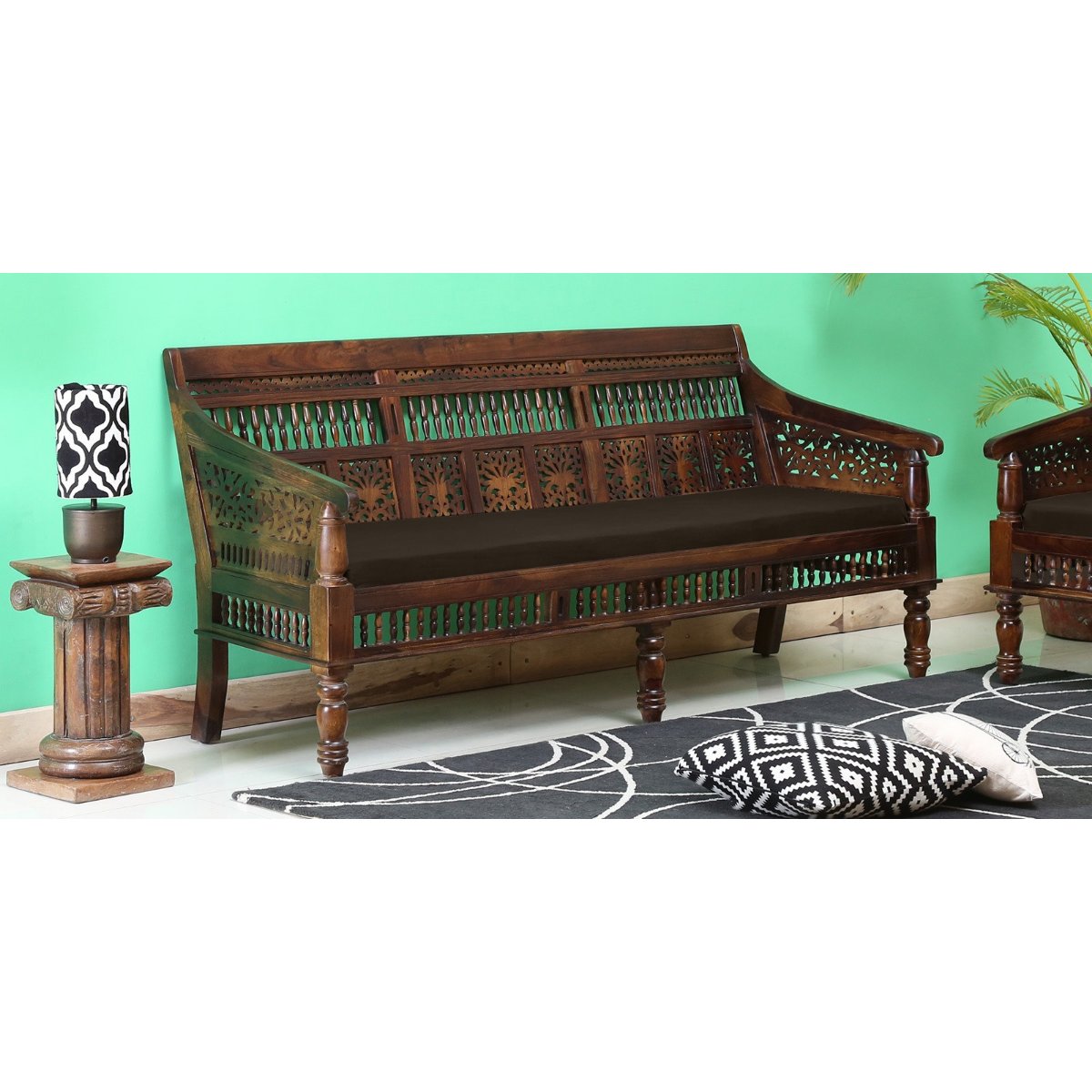 Nakshatra 3 Seater Wooden Sofa - Vishwakarma Antique