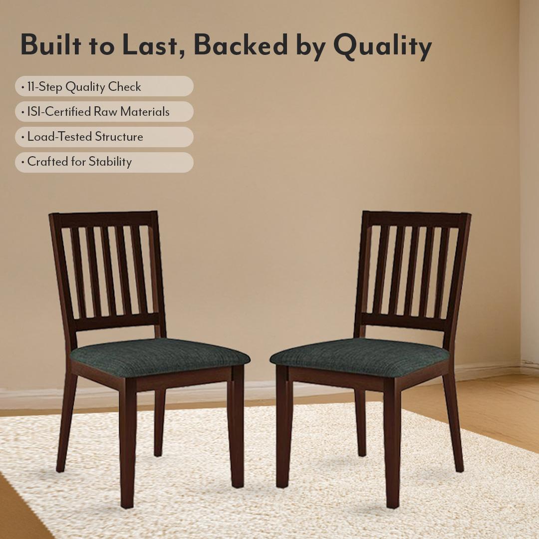 Diner Solid Wood Dining Chair Set Of 2 In Dark Walnut Finish With Grey Colour Fabric