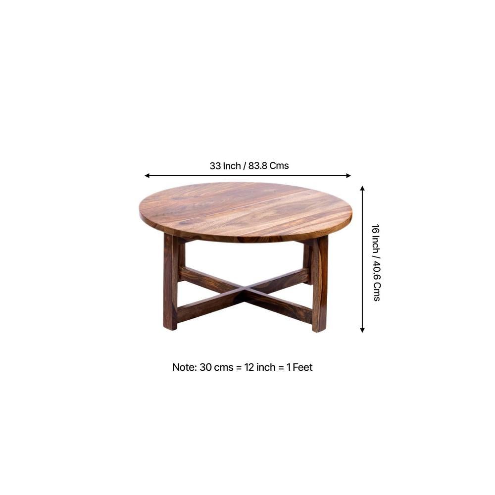 Nashville Sheesham Wood 4 Seater Coffee Table Set In Teak Finish Bird Print Grey Kantha Cushion