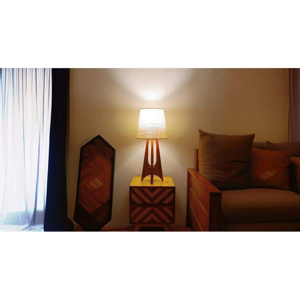 Laurent Brown Wooden Table Lamp with White Jute Lampshade