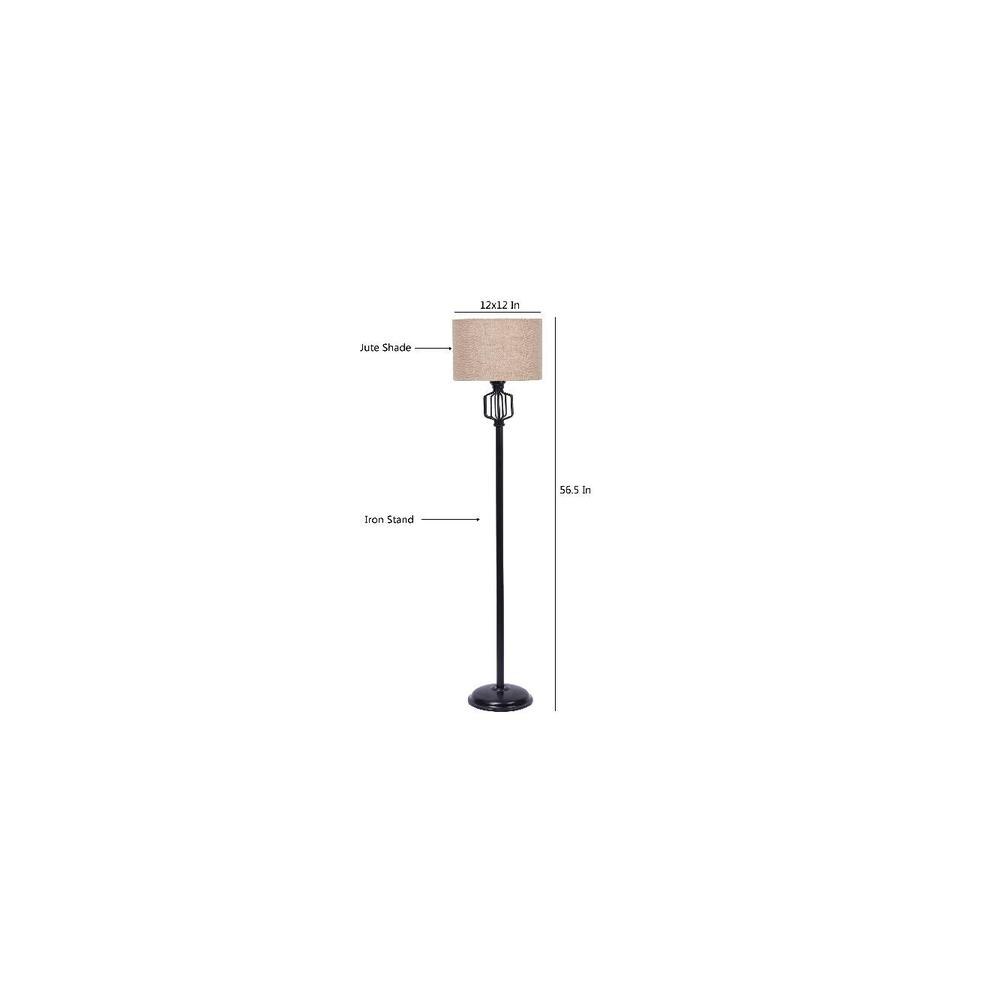 Jasmine Beige Natural Fiber Floor Lamp with Black Iron Base