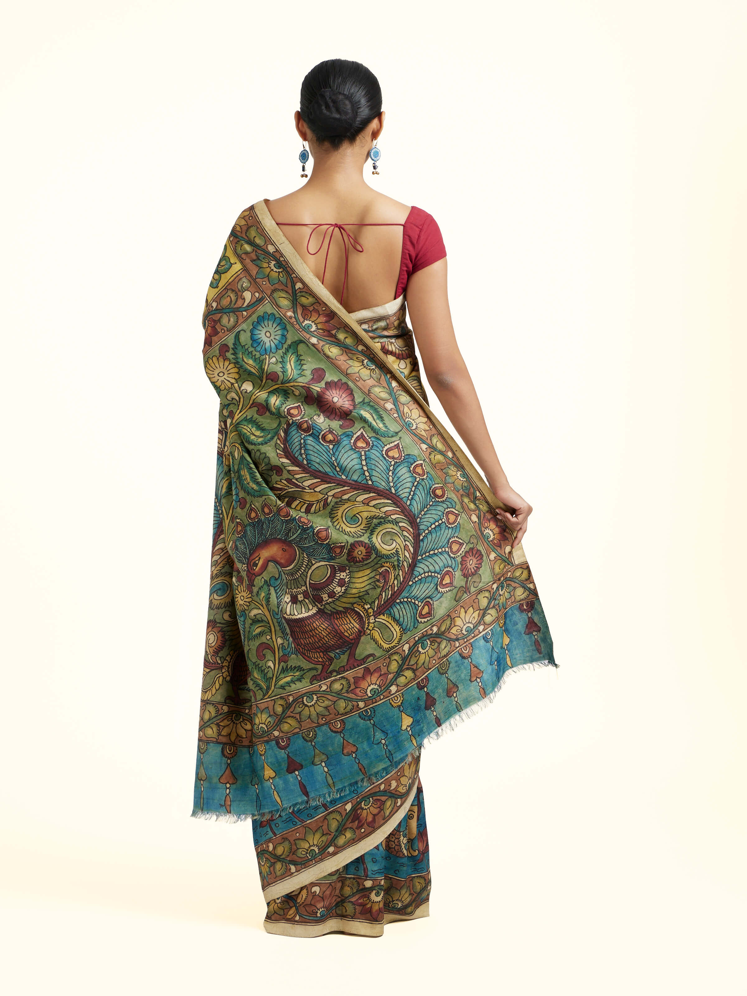 Multicolor Silk Kalamkari Handpainted Saree