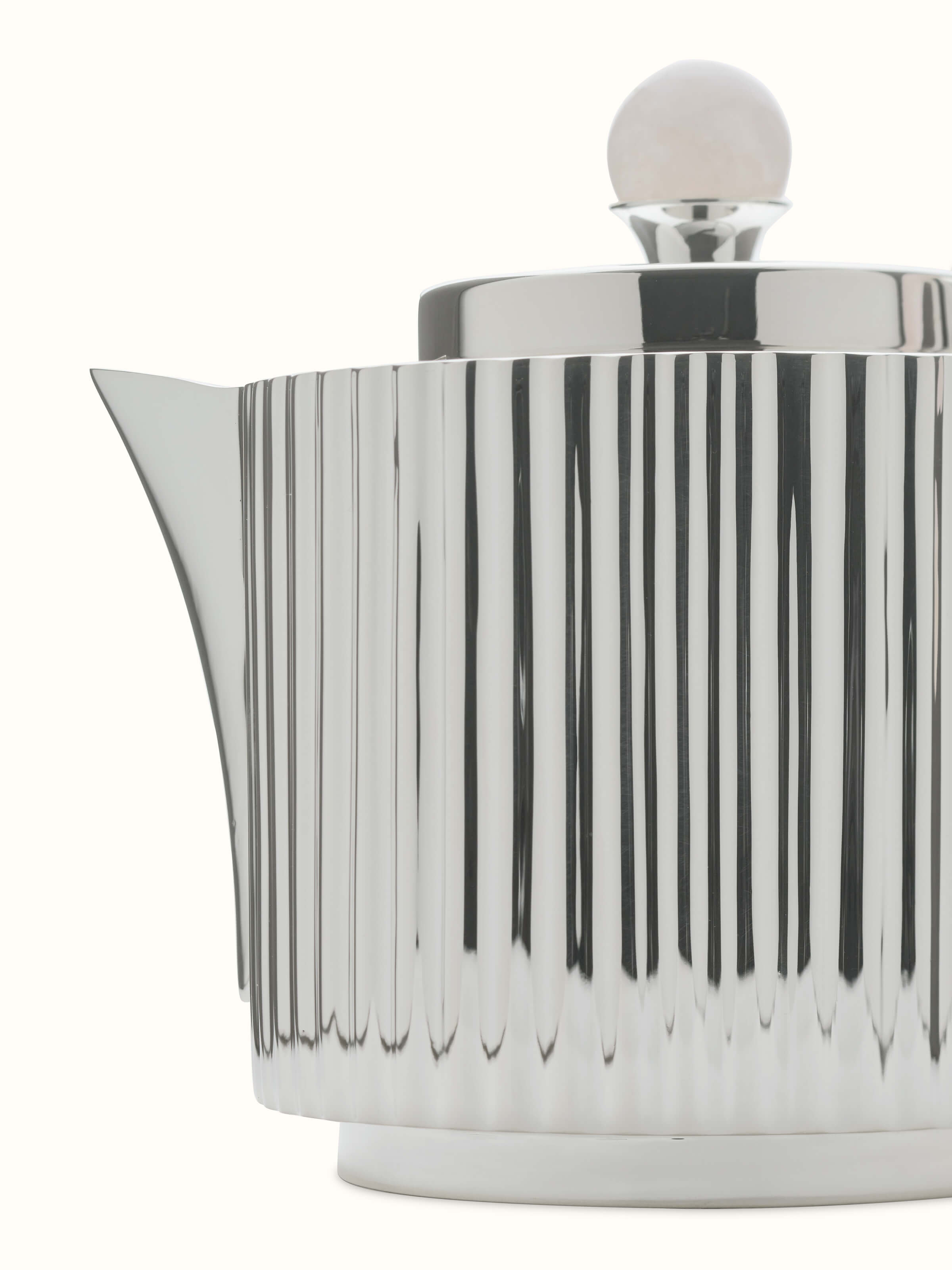 Detailed view of Silver Water Reed Tea Set (3 Pcs), showing the intricate water reed designs and elegant craftsmanship of the tea set in silver.