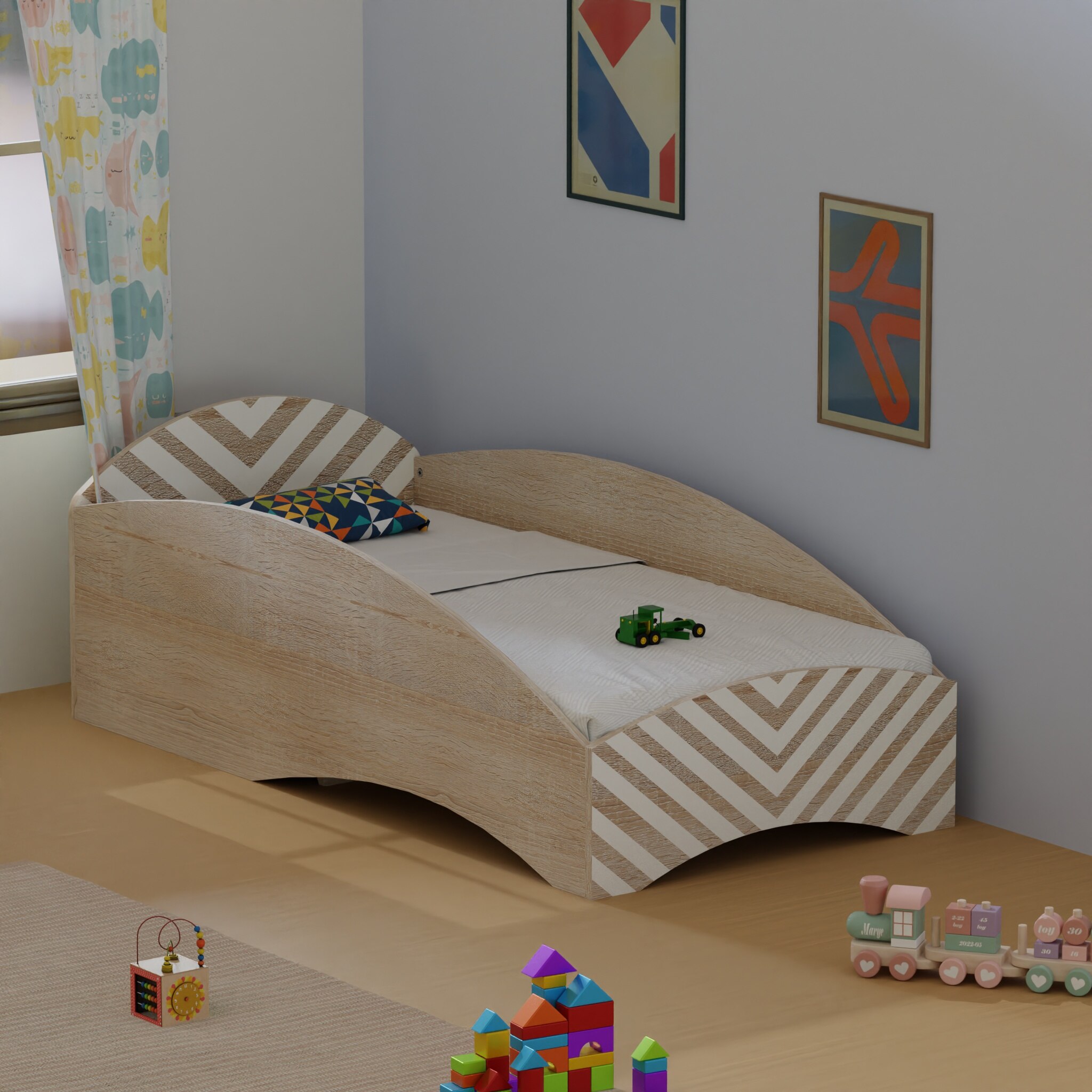 Loopy Loop Toddler Bed in Oak and White Stripes