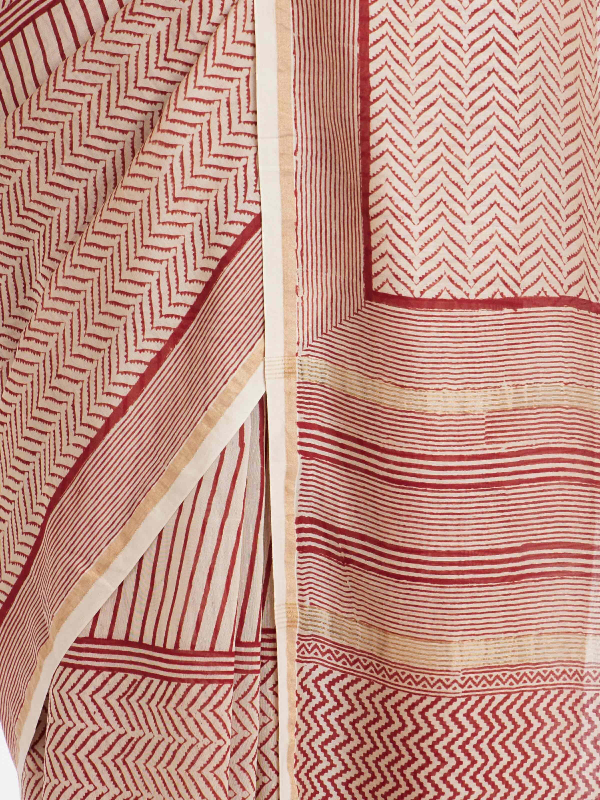 Red Chanderi Cotton Silk Bagh Block Printed Saree