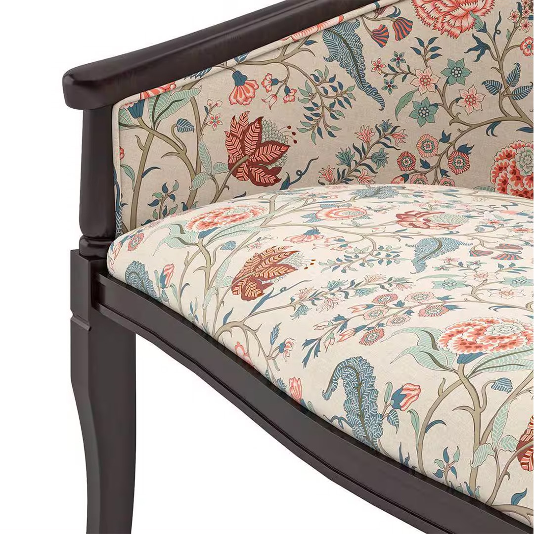 Florence Loveseat 2 Seater In Mahogany Finish With Calico Floral Retreat Fabric Colour