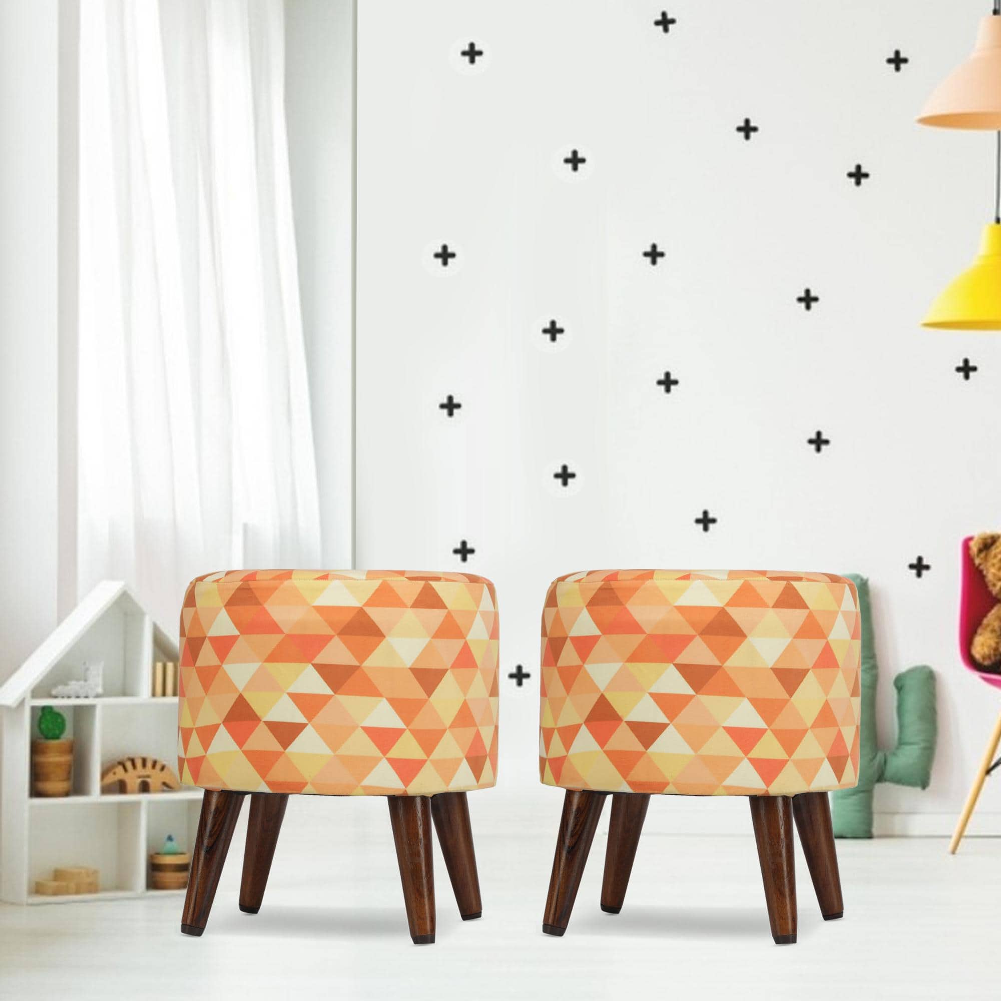 Avalon Solid Wood  Ottomon in  Yellow Colour