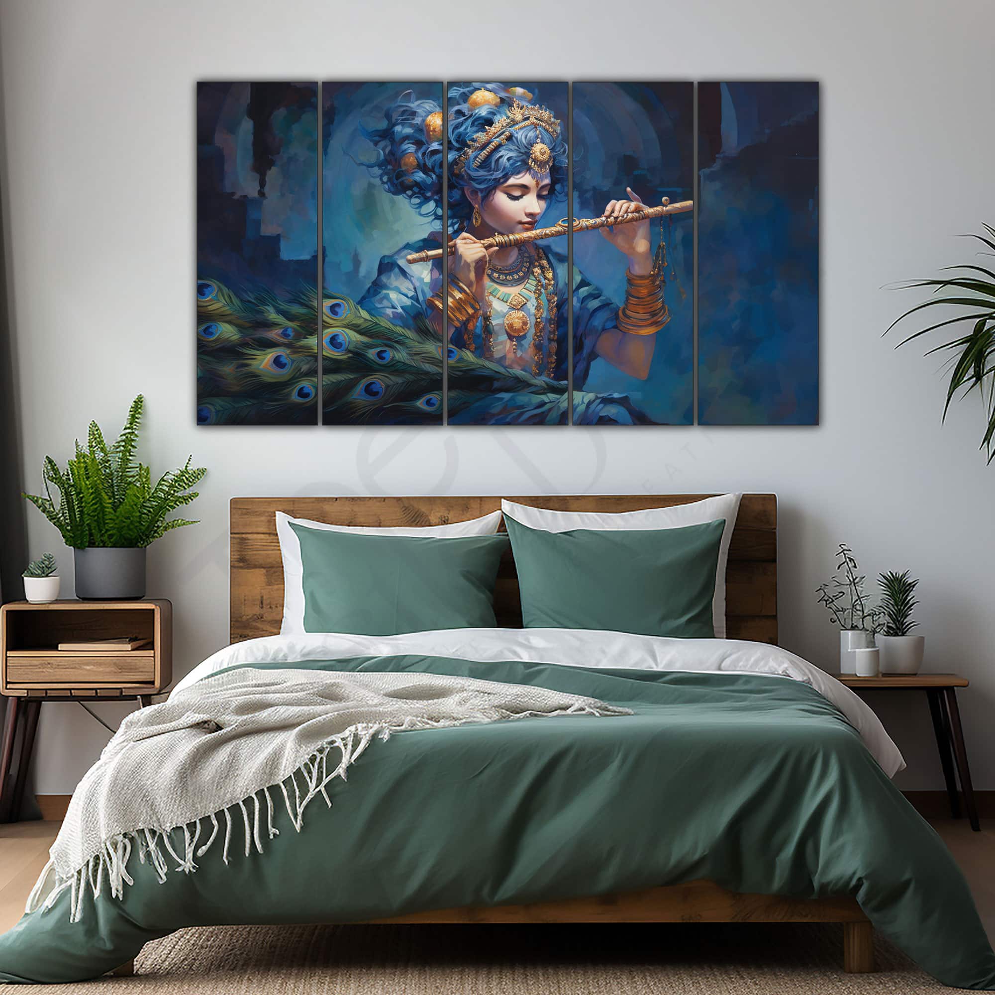 The Castle Decor Krishna Ji Wall Painting Wooden Framed 27x48 Inch (Style 19) - The Castle Decor